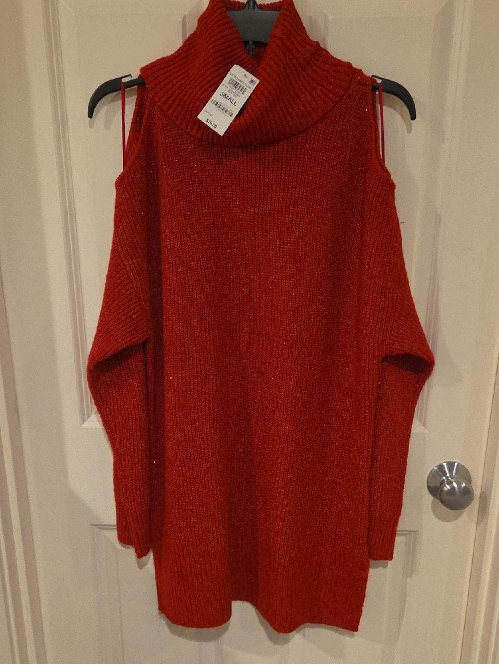 INC International Concepts Red Cold-Shoulder Turtleneck Sweater